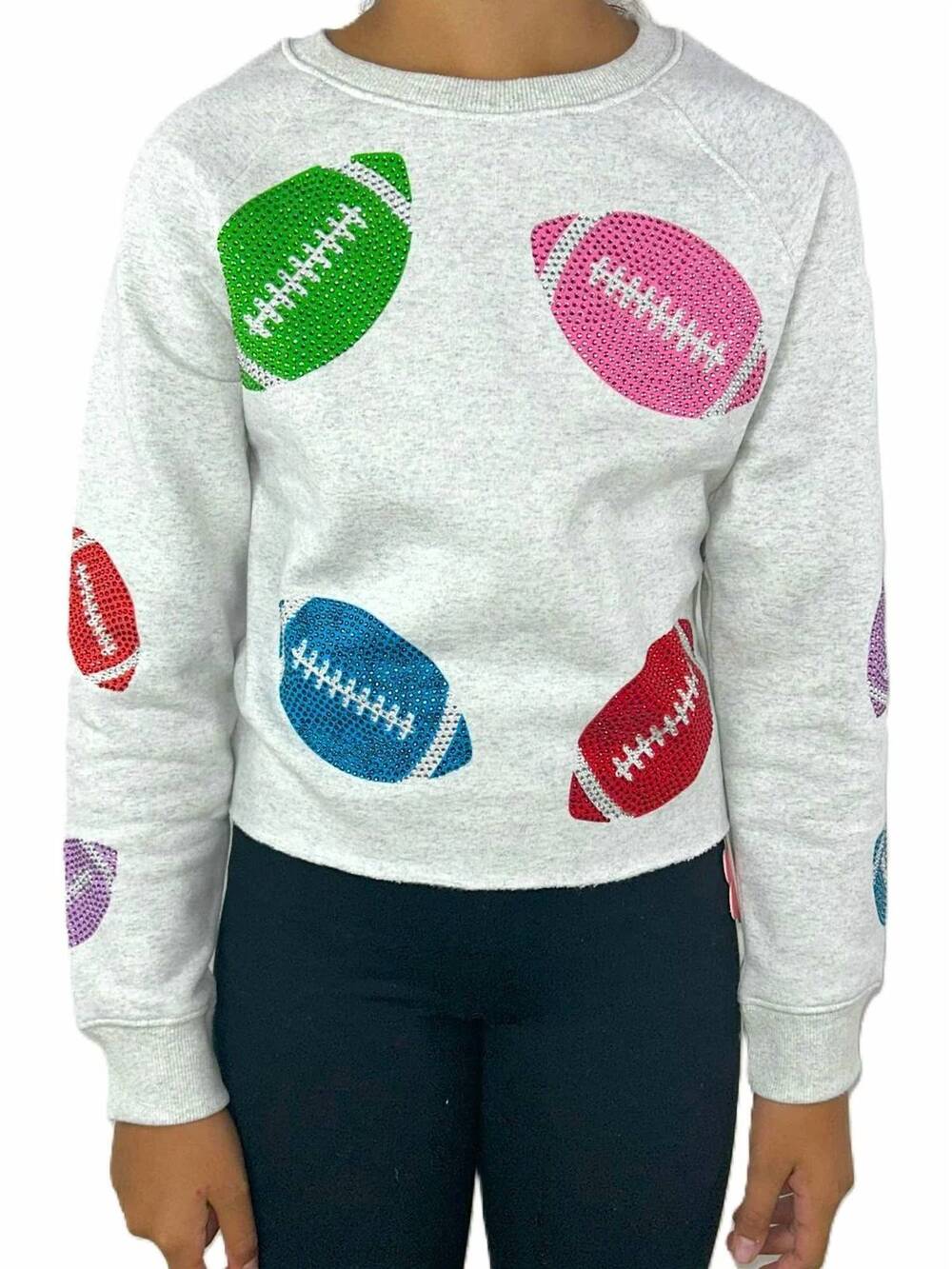 NEW PAPER FLOWER kid's rhinestone footballs sweatshirt in green/blue